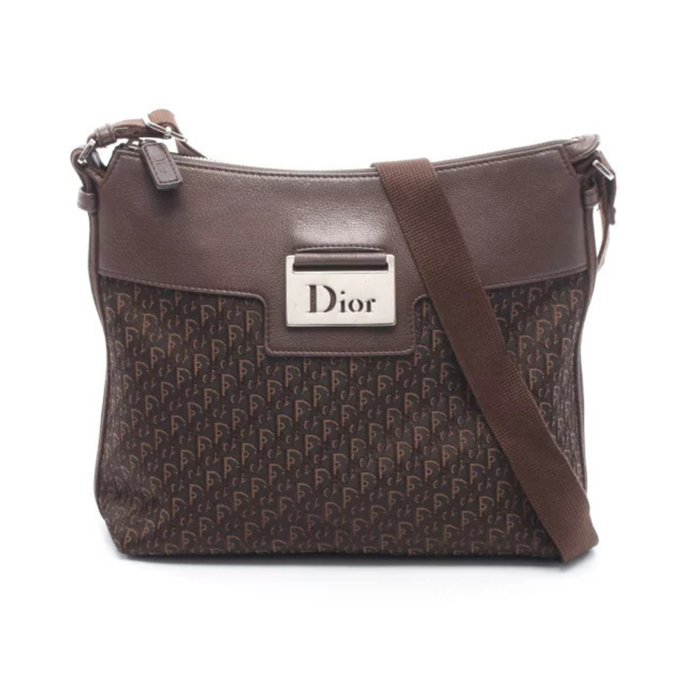 Christian Dior Street Trotter Shoulder Bag Canvas Leather Brown